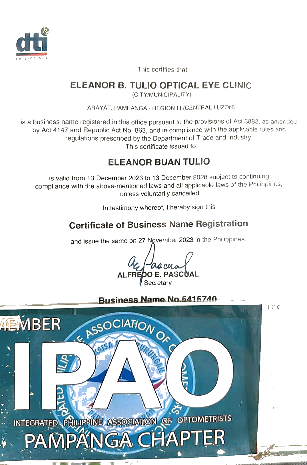 DTI Certificate