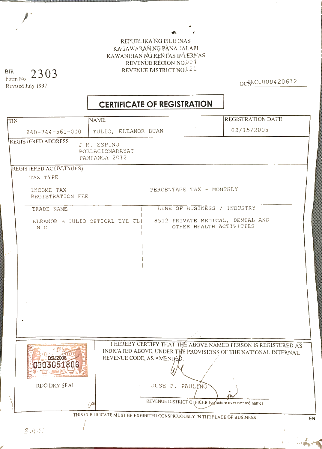 BIR registration